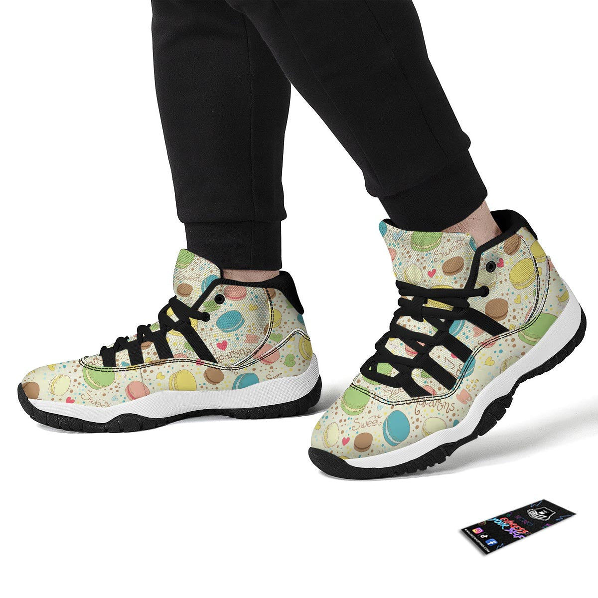 Macaron Sweet Pattern Print Black Bball Shoes-grizzshop