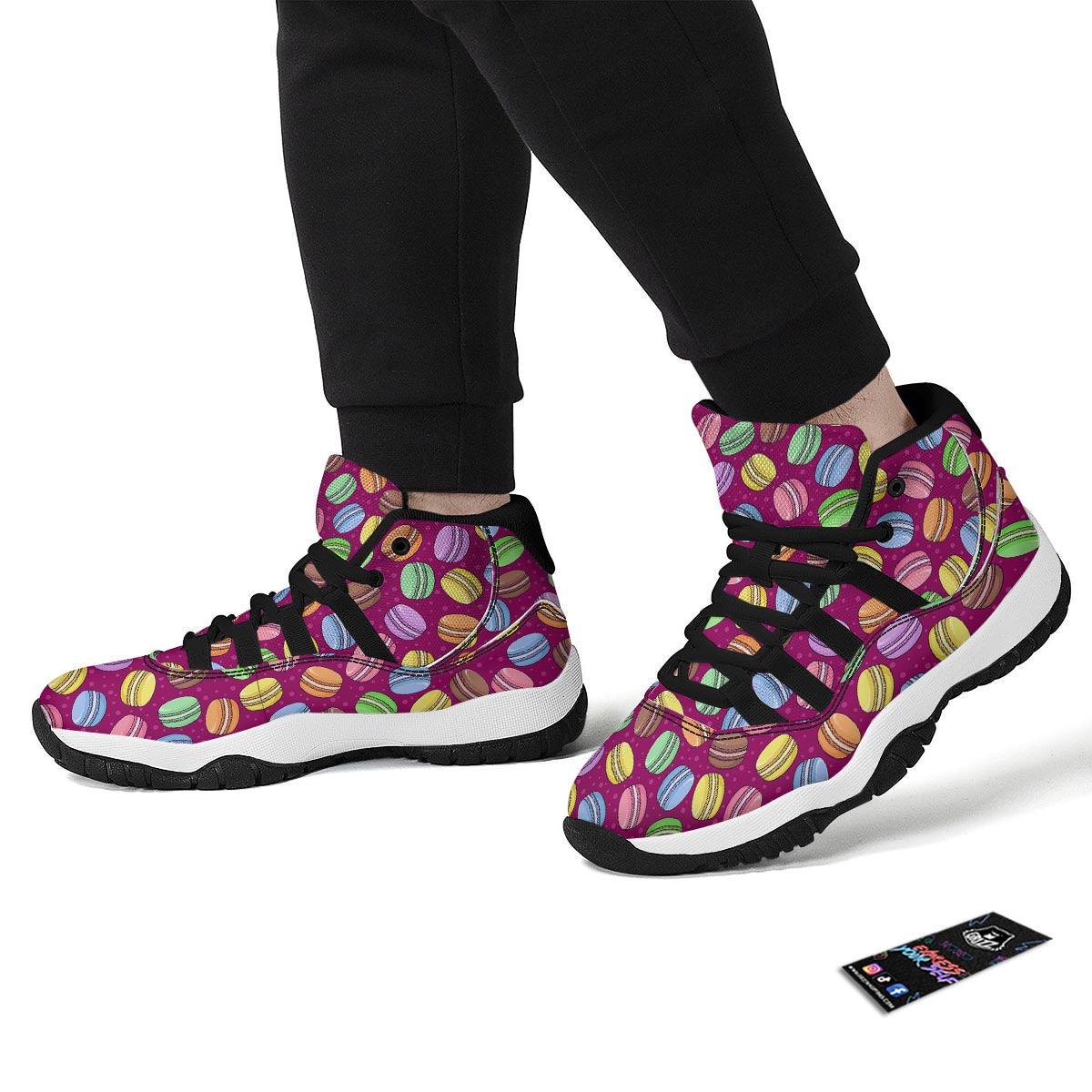 Macaron Sweet Print Pattern Black Bball Shoes-grizzshop
