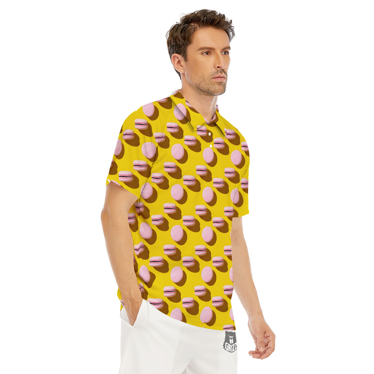 Macaron Yellow And Pink Print Pattern Men's Golf Shirts-grizzshop
