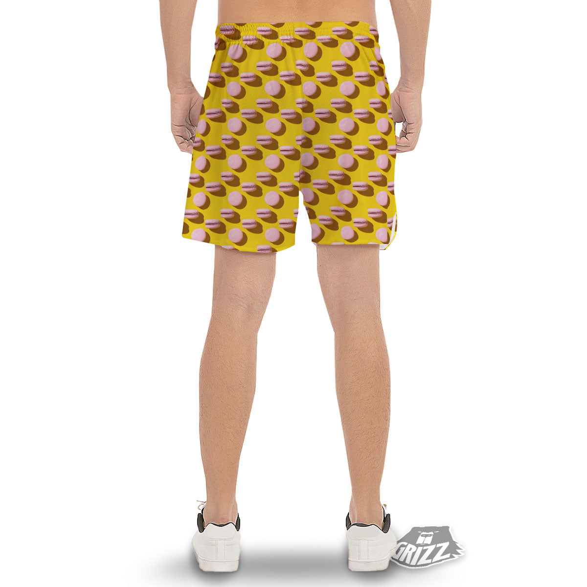 Macaron Yellow And Pink Print Pattern Men's Gym Shorts-grizzshop