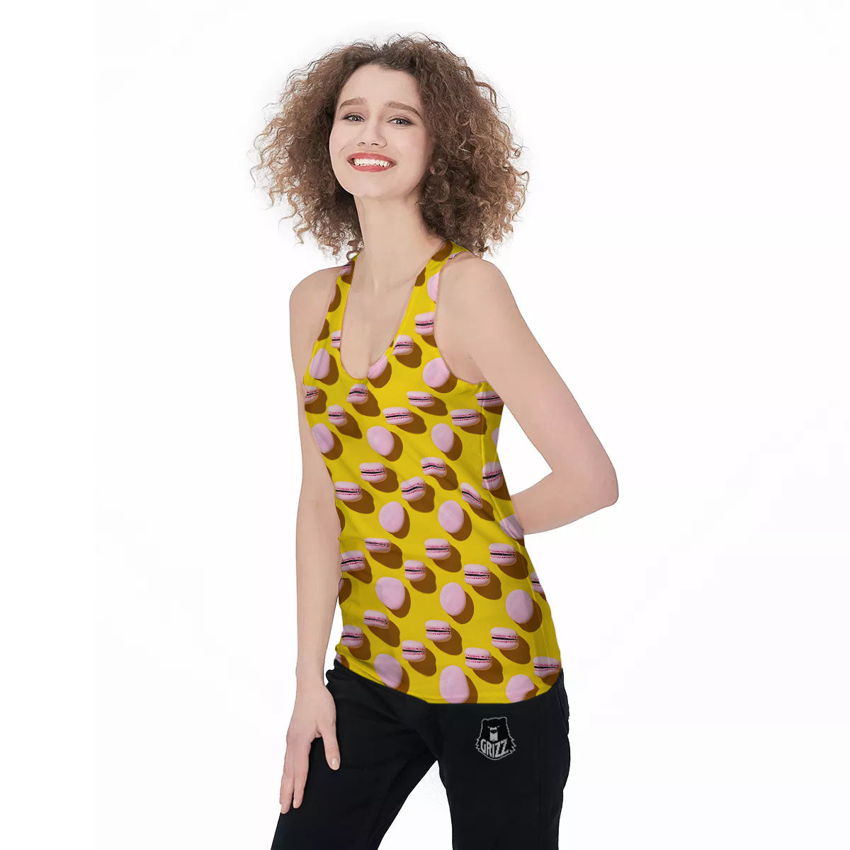 Macaron Yellow And Pink Print Pattern Women's Racerback Tank Top-grizzshop