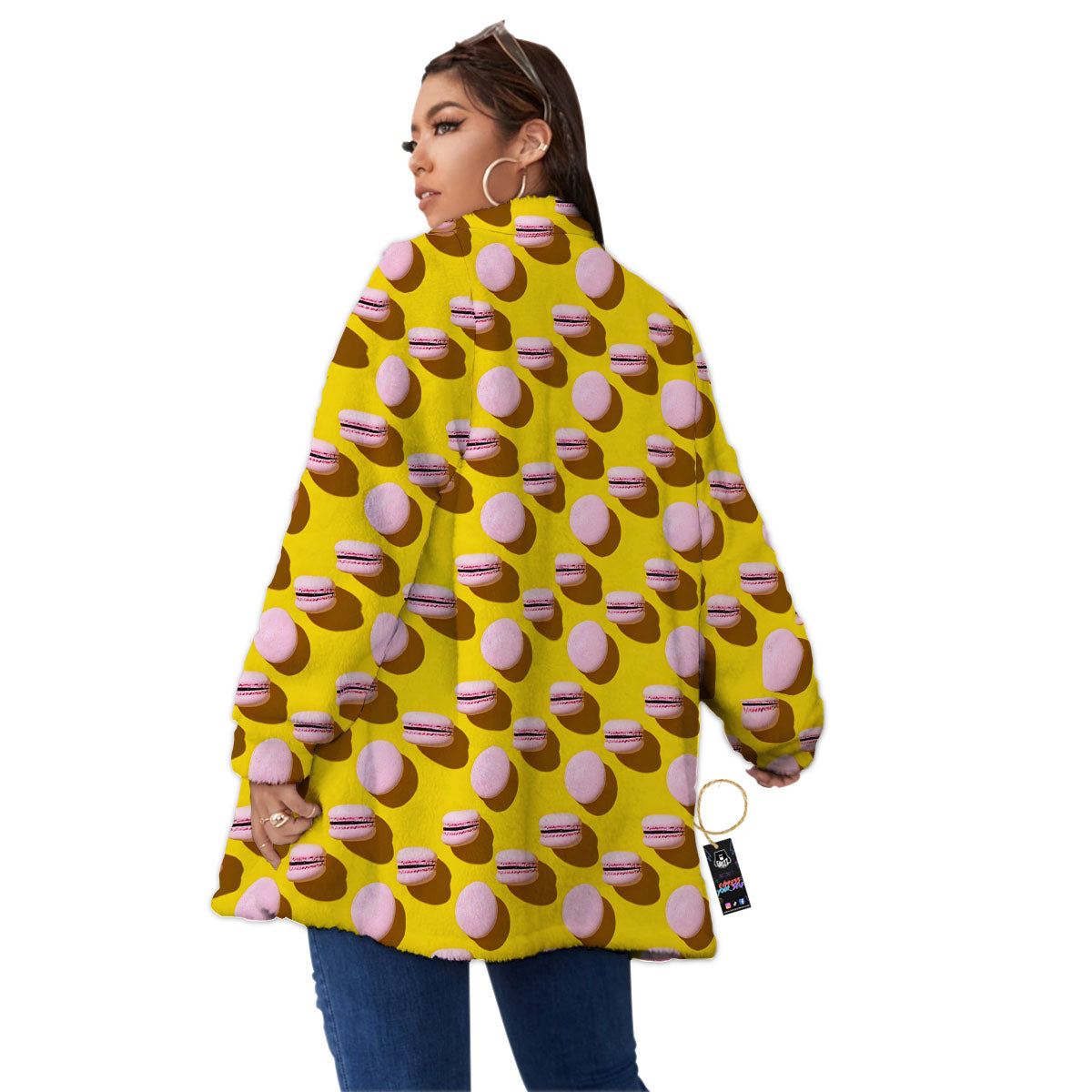 Macaron Yellow And Pink Print Pattern Women's Sherpa Jacket-grizzshop