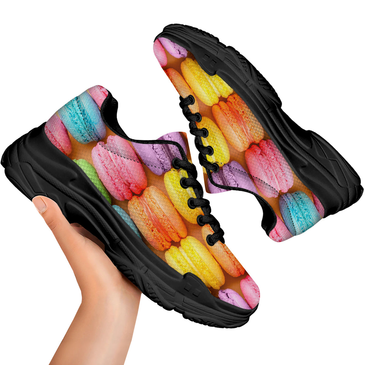 Macarons Colorful Print Black Chunky Shoes-grizzshop