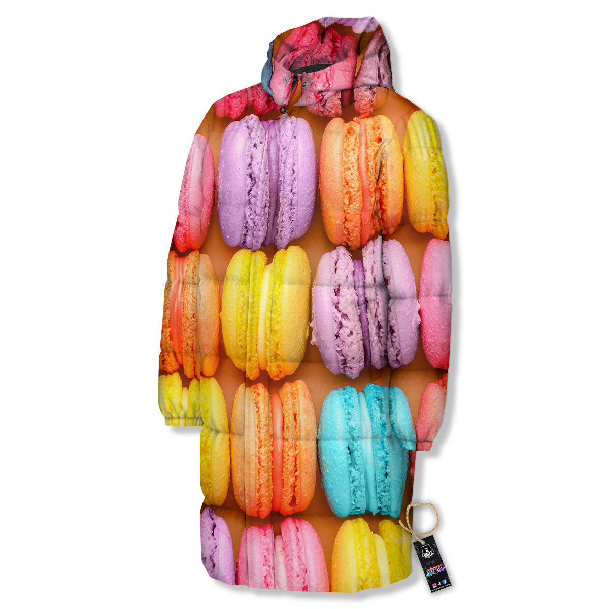 Macarons Colorful Print Long Down Jacket-grizzshop
