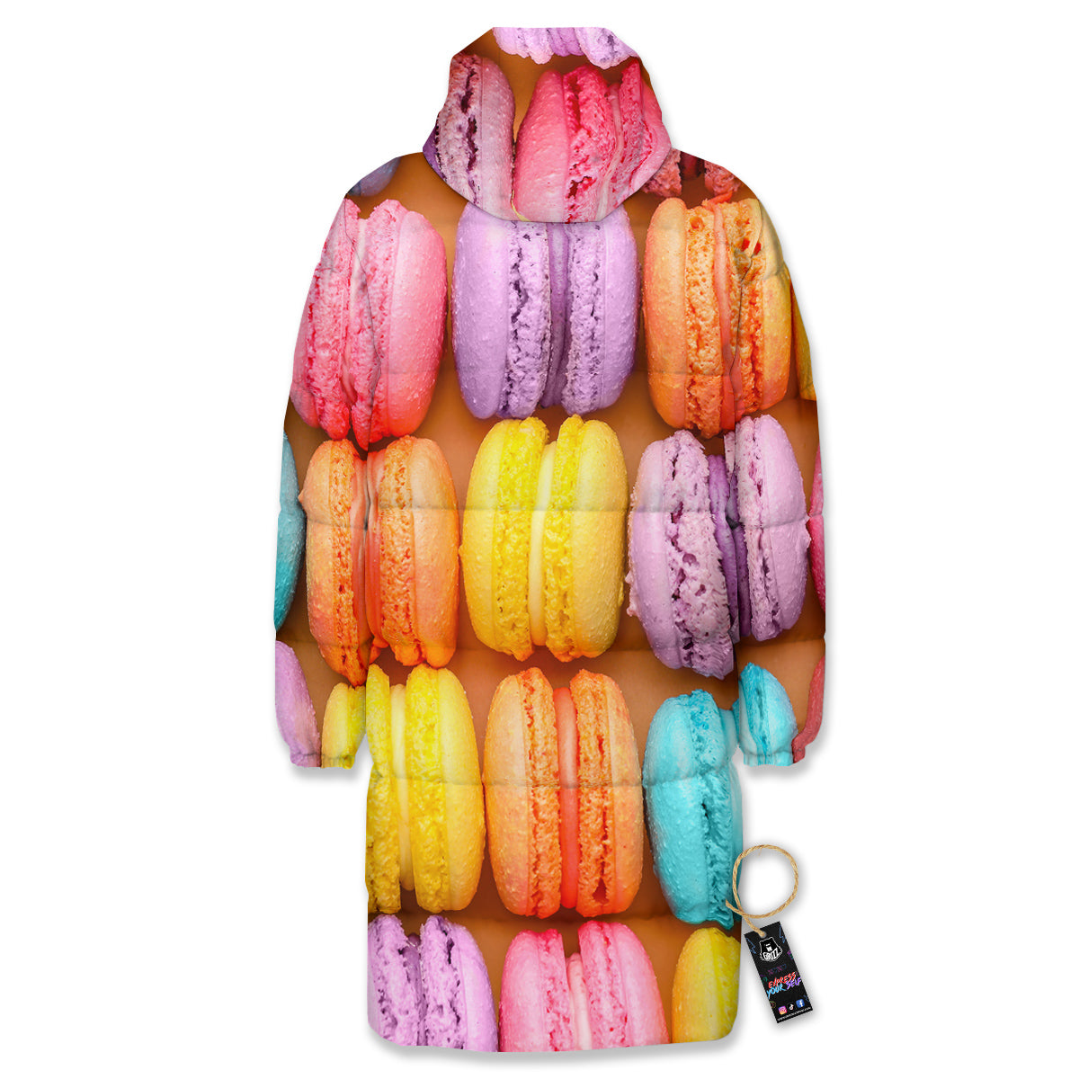 Macarons Colorful Print Long Down Jacket-grizzshop