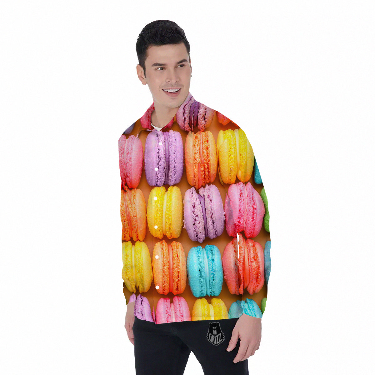 Macarons Colorful Print Men's Long Sleeve Shirts-grizzshop