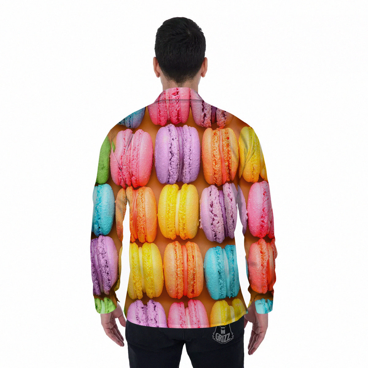 Macarons Colorful Print Men's Long Sleeve Shirts-grizzshop