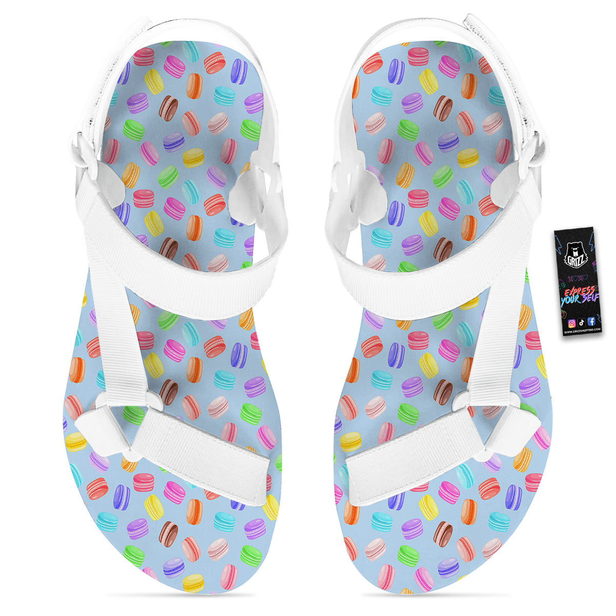 Macarons Colorful Print Pattern White Open Toe Sandals-grizzshop