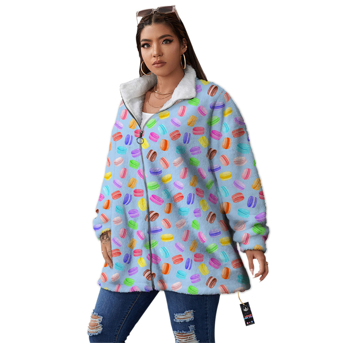 Macarons Colorful Print Pattern Women's Sherpa Jacket-grizzshop
