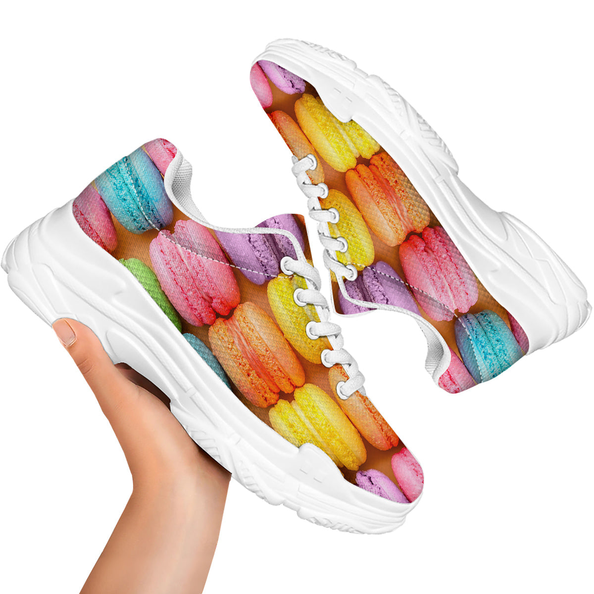 Macarons Colorful Print White Chunky Shoes-grizzshop