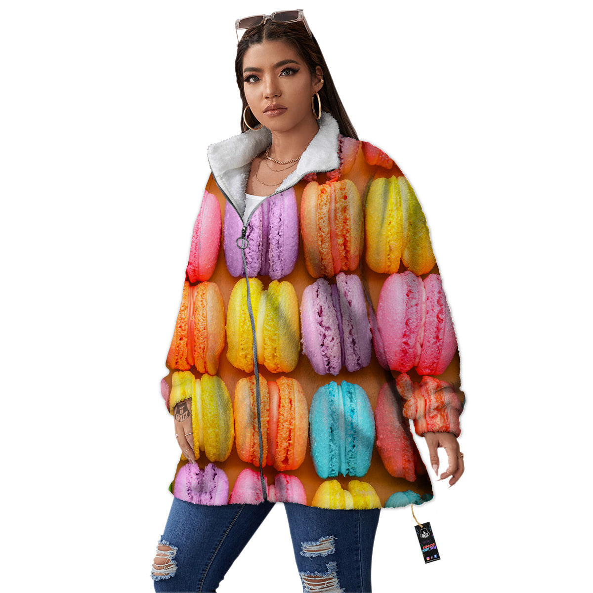Macarons Colorful Print Women's Sherpa Jacket-grizzshop