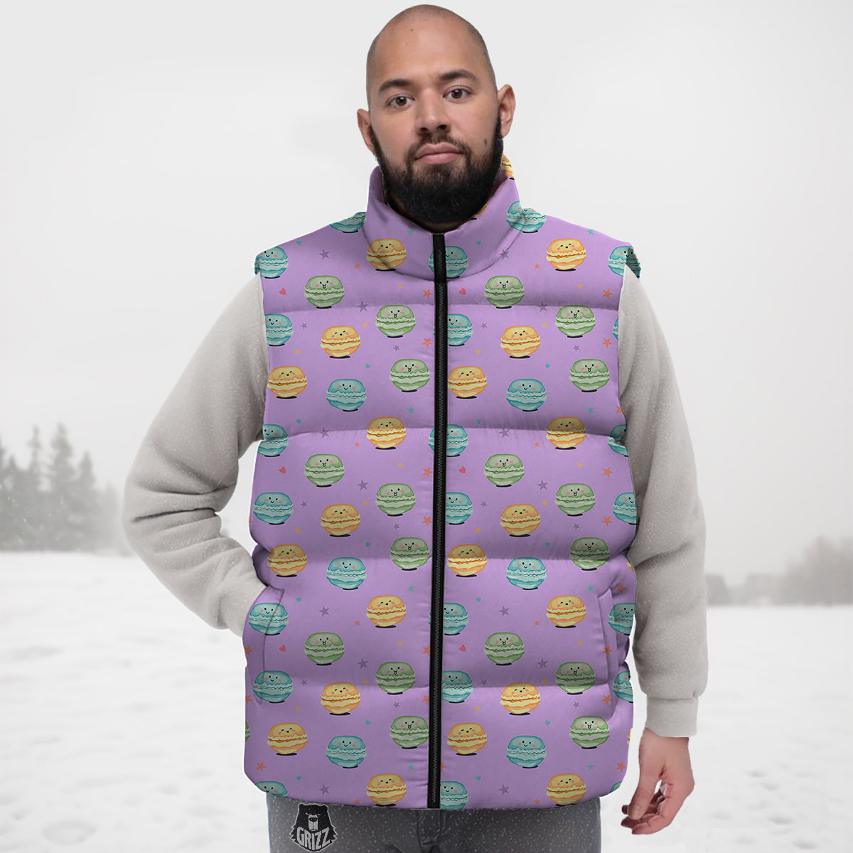 Macarons Cute Print Pattern Down Vest-grizzshop