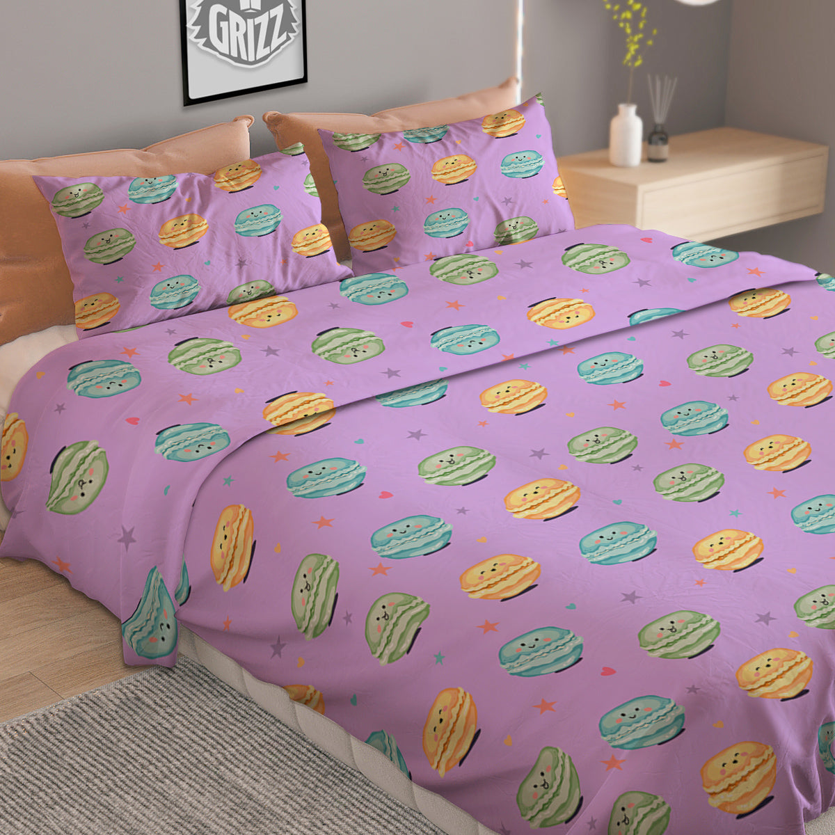 Macarons Cute Print Pattern Duvet Cover Bedding Set-grizzshop