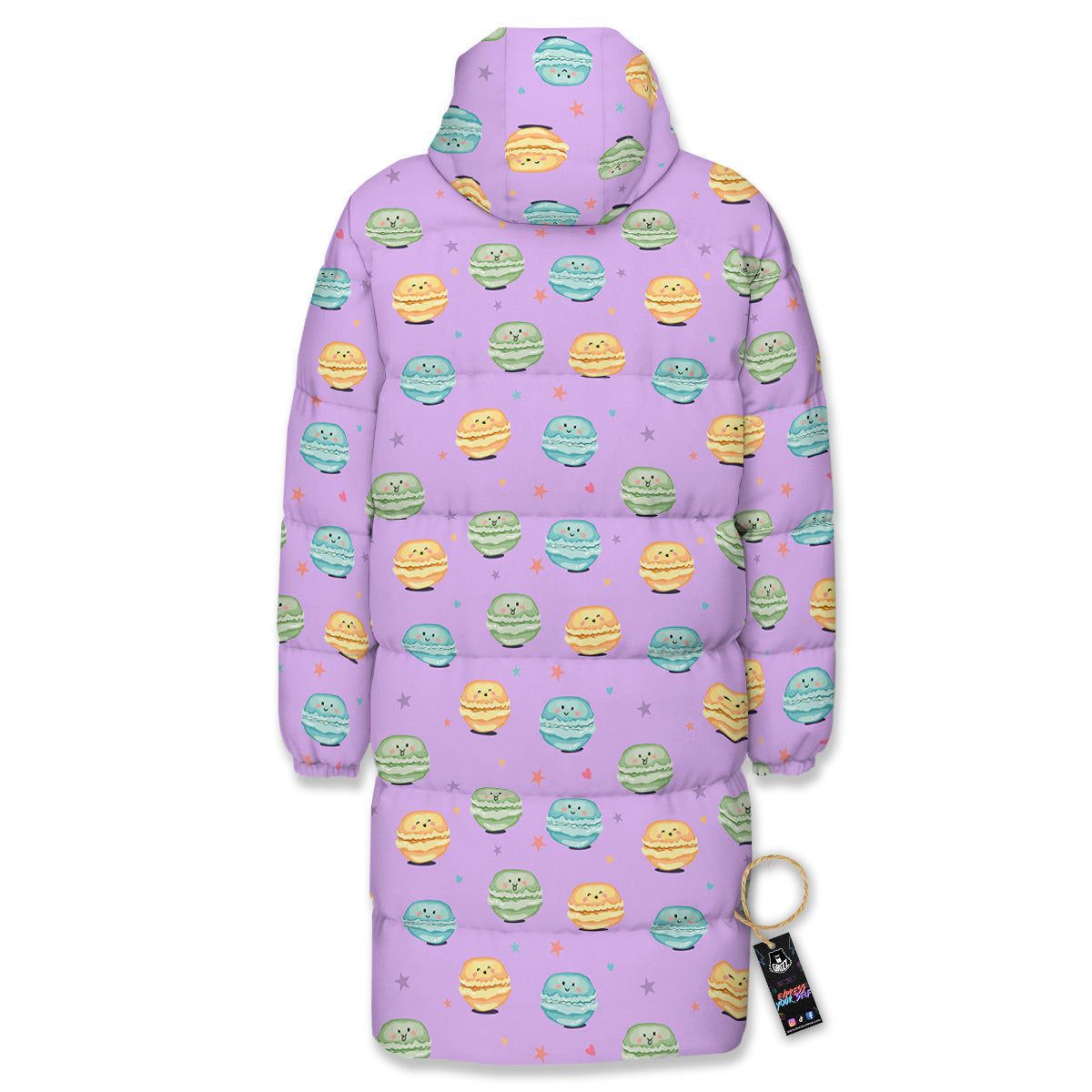 Macarons Cute Print Pattern Long Down Jacket-grizzshop