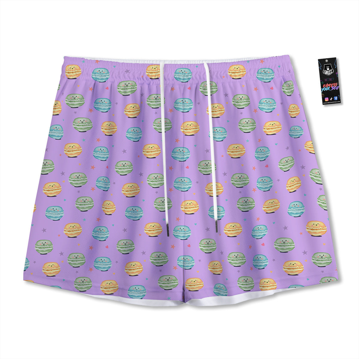 Macarons Cute Print Pattern Mesh Shorts-grizzshop