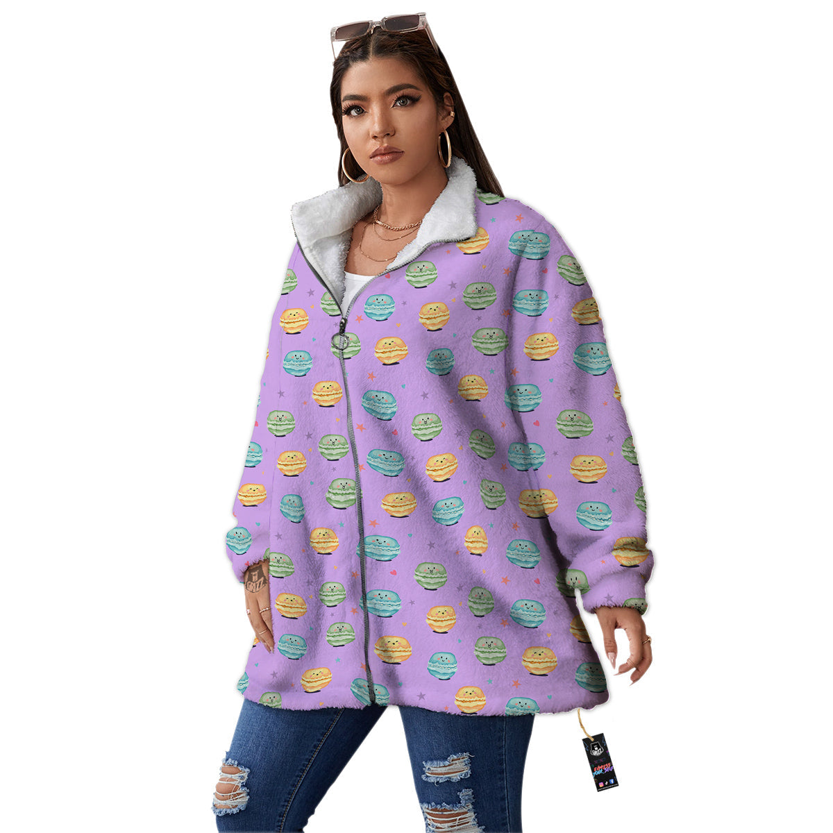 Macarons Cute Print Pattern Women's Sherpa Jacket-grizzshop