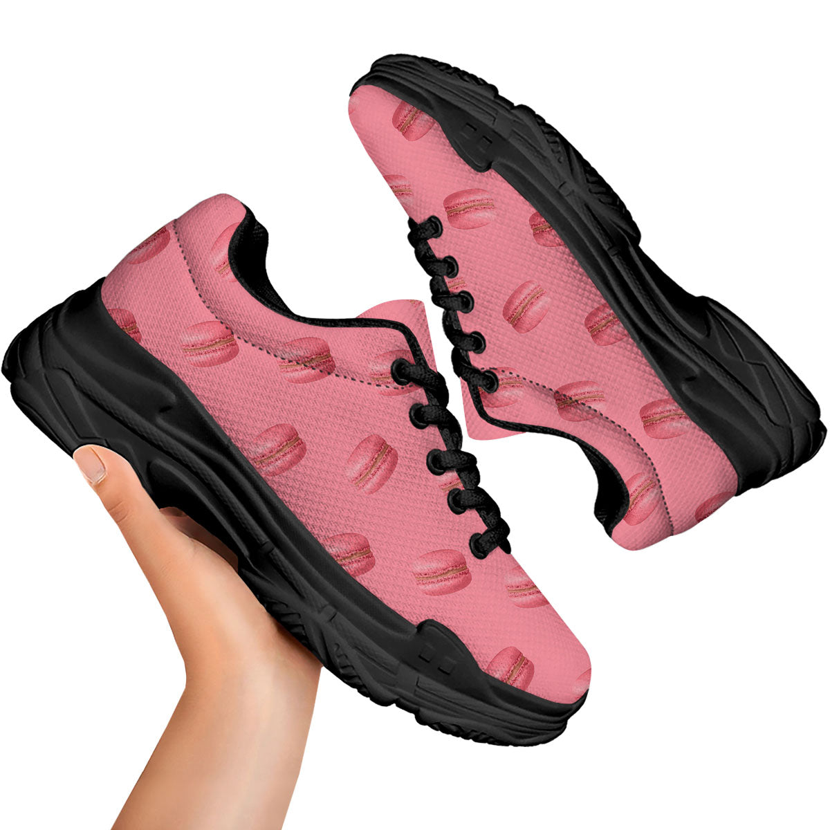 Macarons Pink Print Pattern Black Chunky Shoes-grizzshop