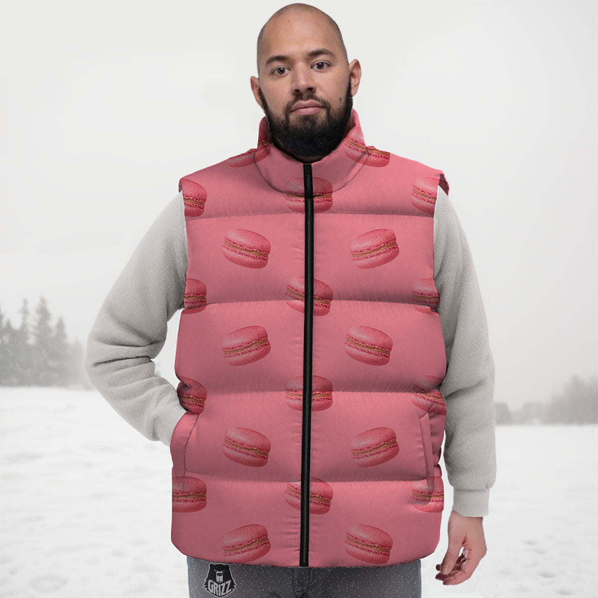 Macarons Pink Print Pattern Down Vest-grizzshop