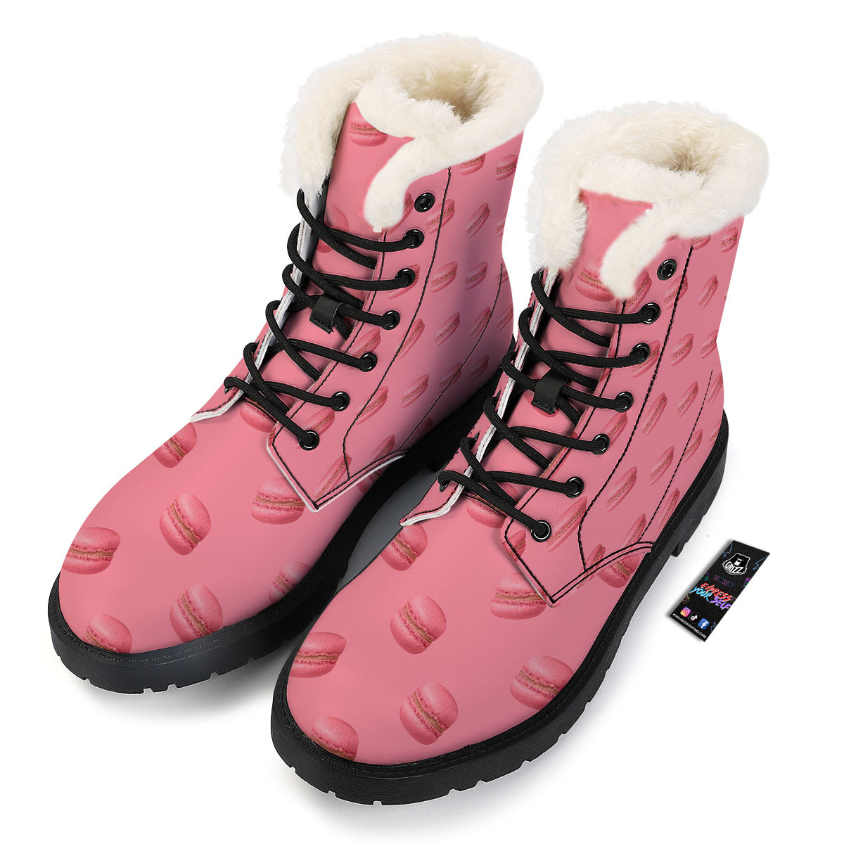 Macarons Pink Print Pattern Winter Boots-grizzshop