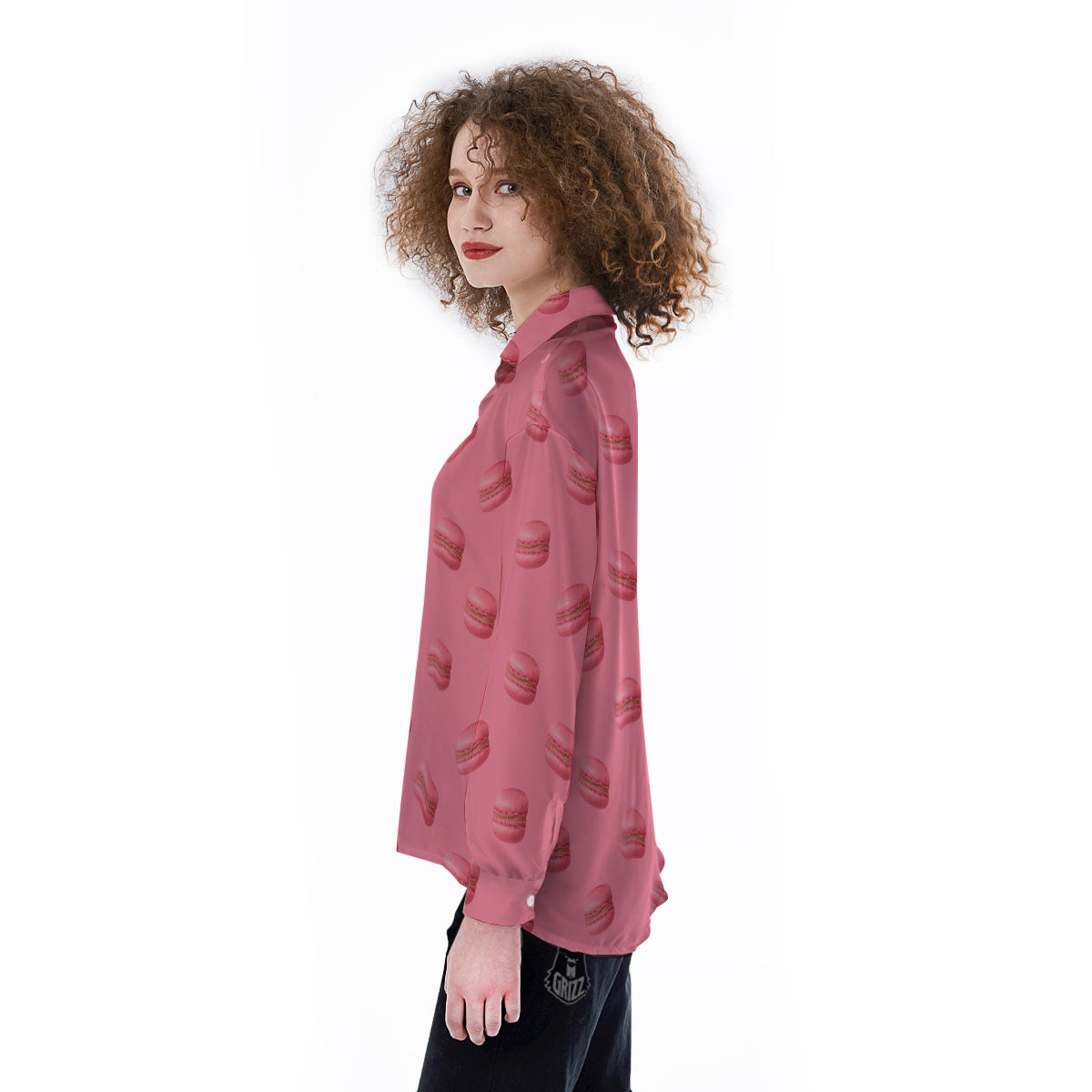 Macarons Pink Print Pattern Women's Long Sleeve Shirts-grizzshop