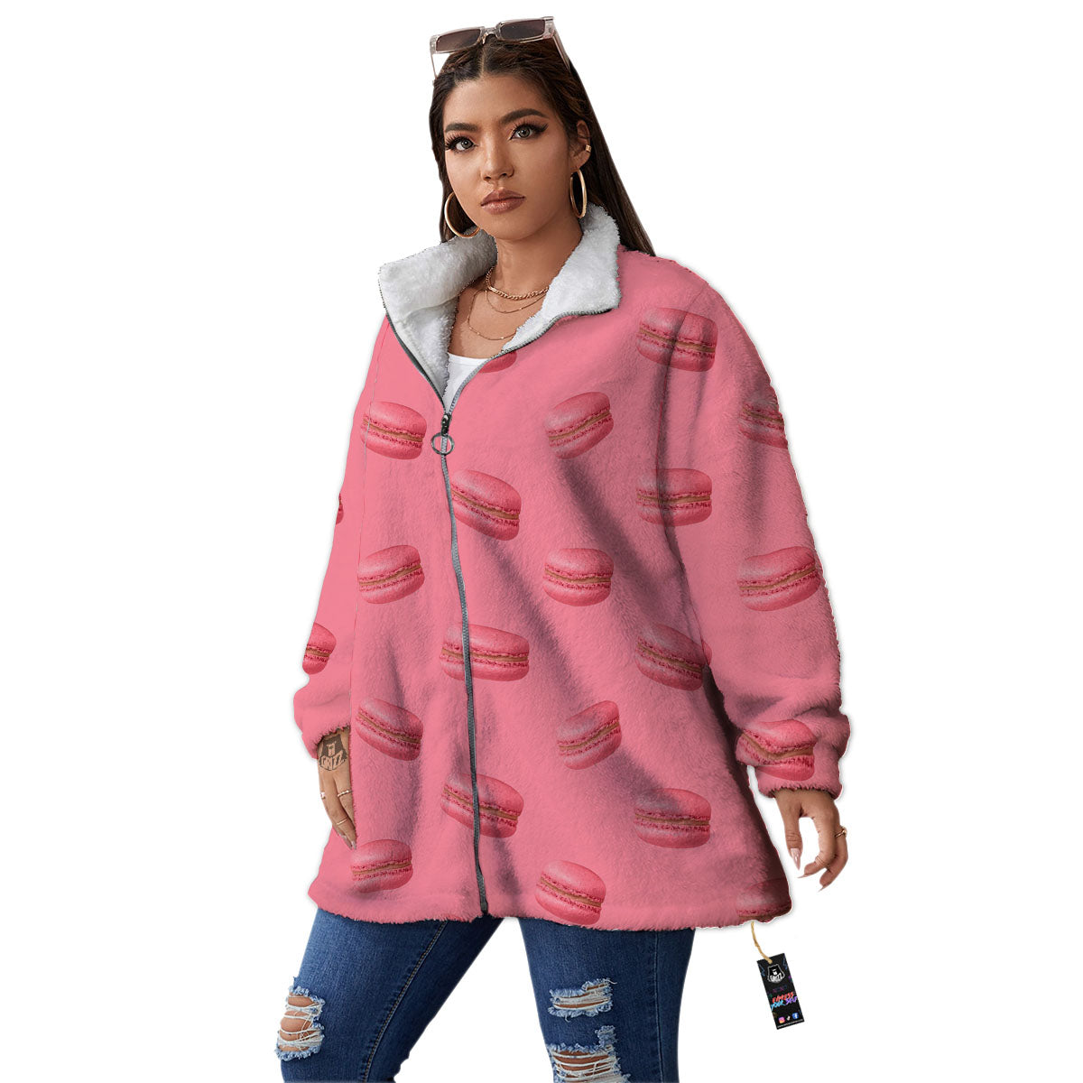 Macarons Pink Print Pattern Women's Sherpa Jacket-grizzshop