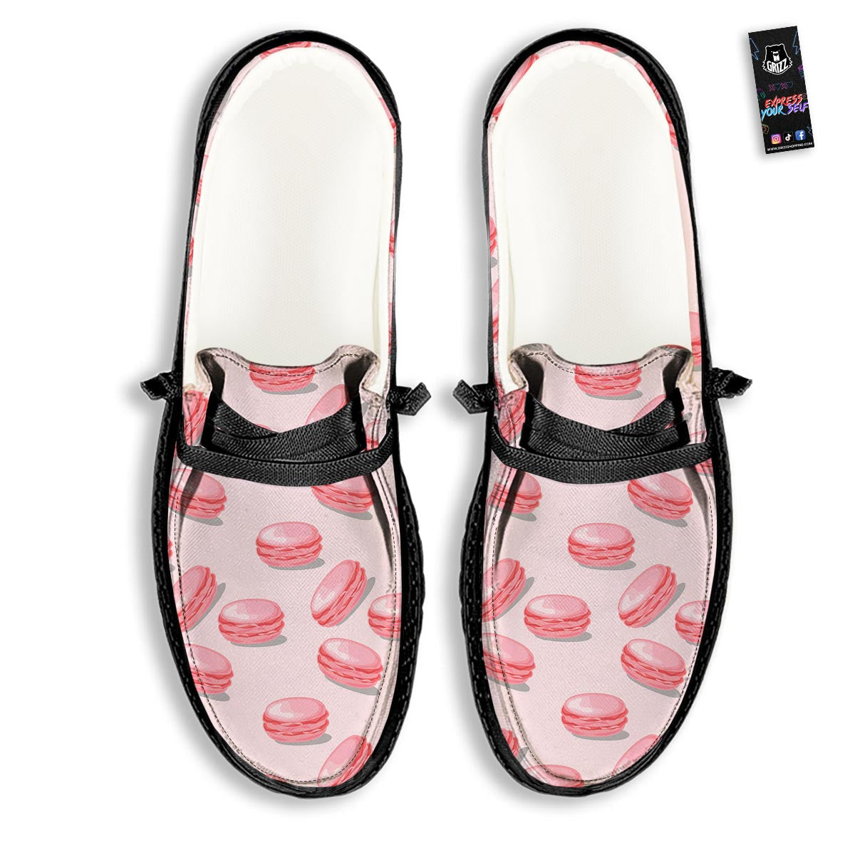 Macarons Sweet Print Pattern Black Loafers-grizzshop