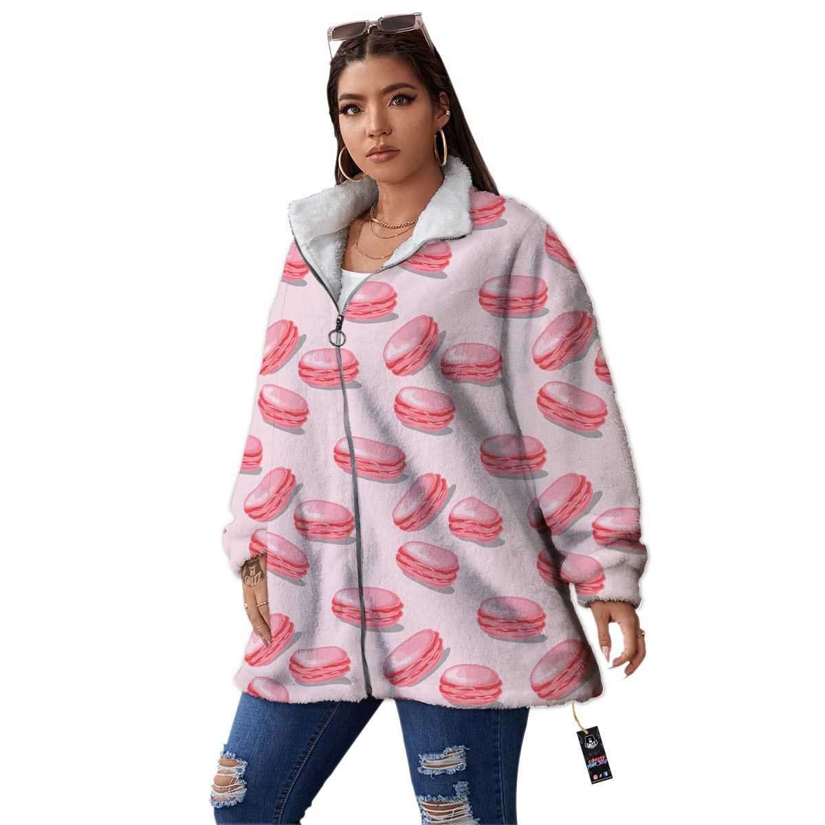 Macarons Sweet Print Pattern Women's Sherpa Jacket-grizzshop