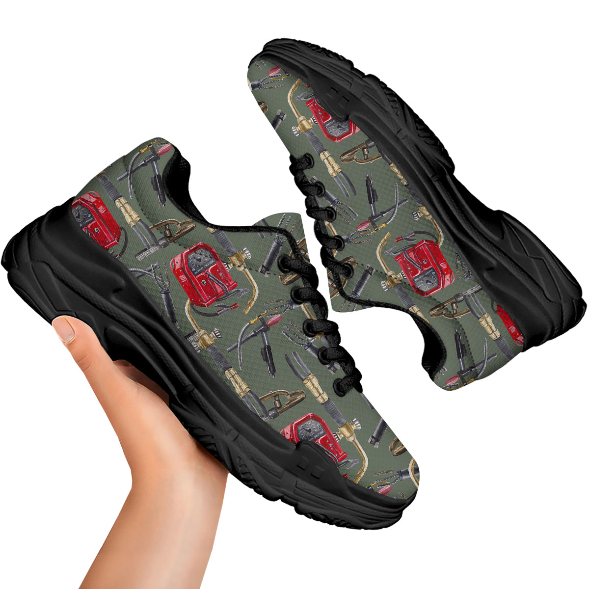 Machine Welding Print Pattern Black Chunky Shoes-grizzshop