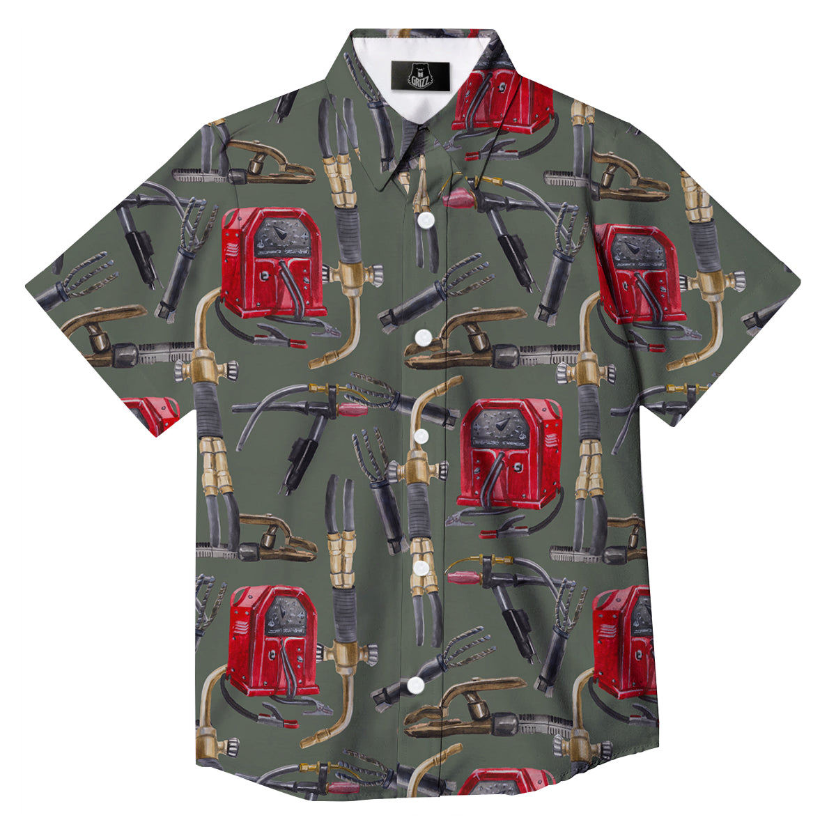 Machine Welding Print Pattern Button Up Shirt-grizzshop