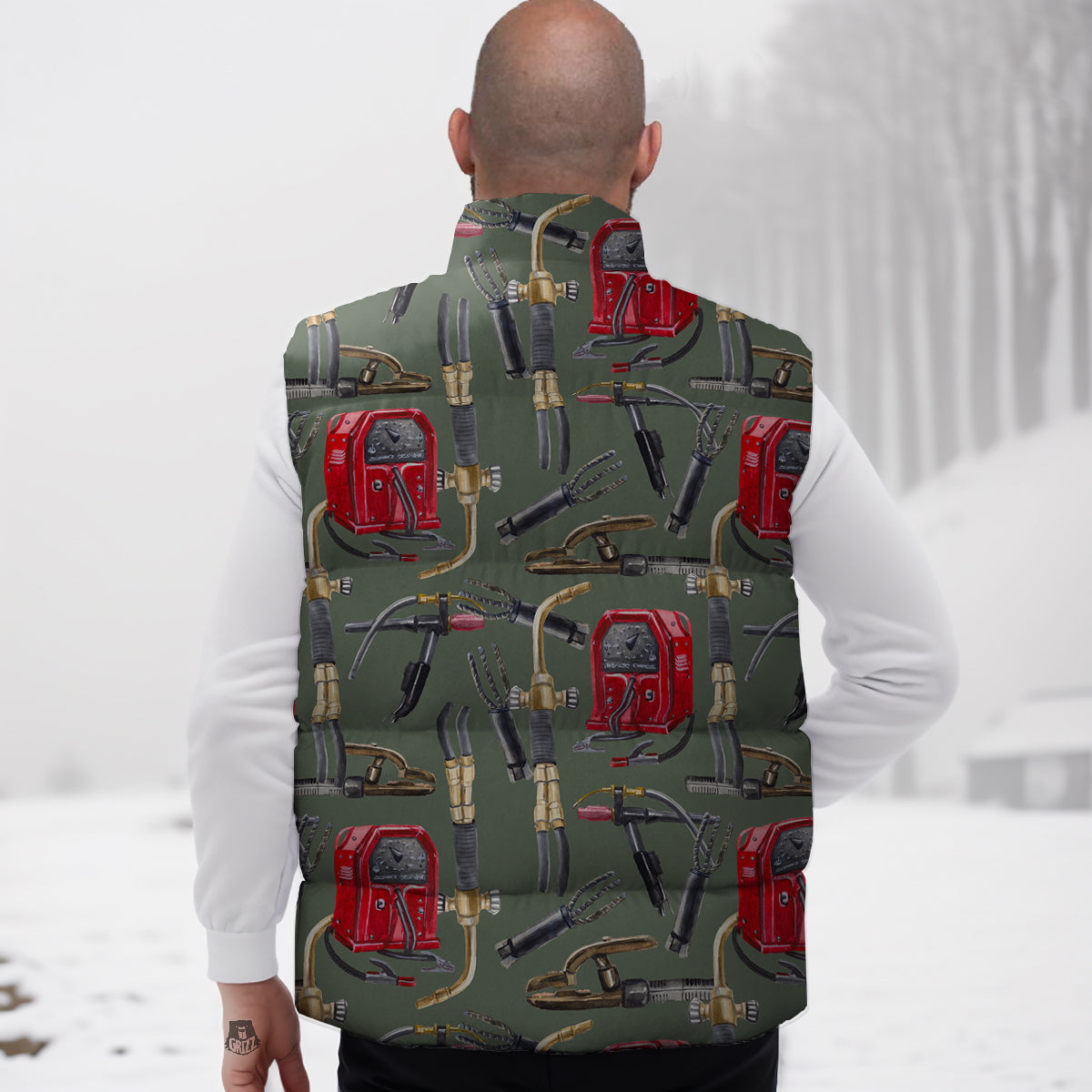 Machine Welding Print Pattern Down Vest-grizzshop