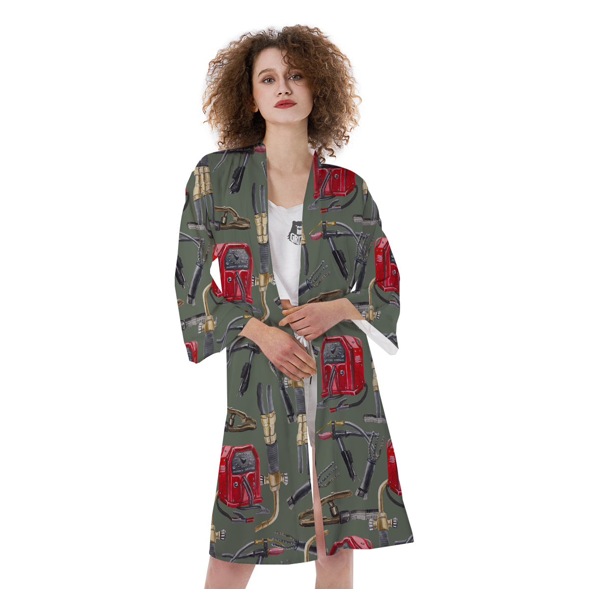 Machine Welding Print Pattern Kimono-grizzshop