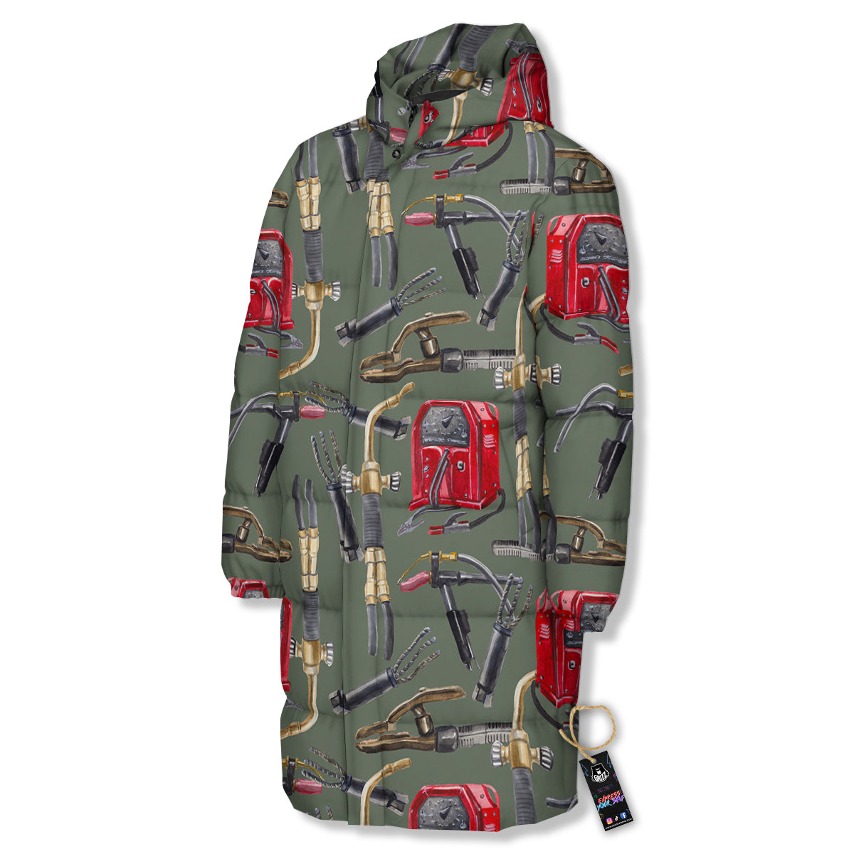 Machine Welding Print Pattern Long Down Jacket-grizzshop