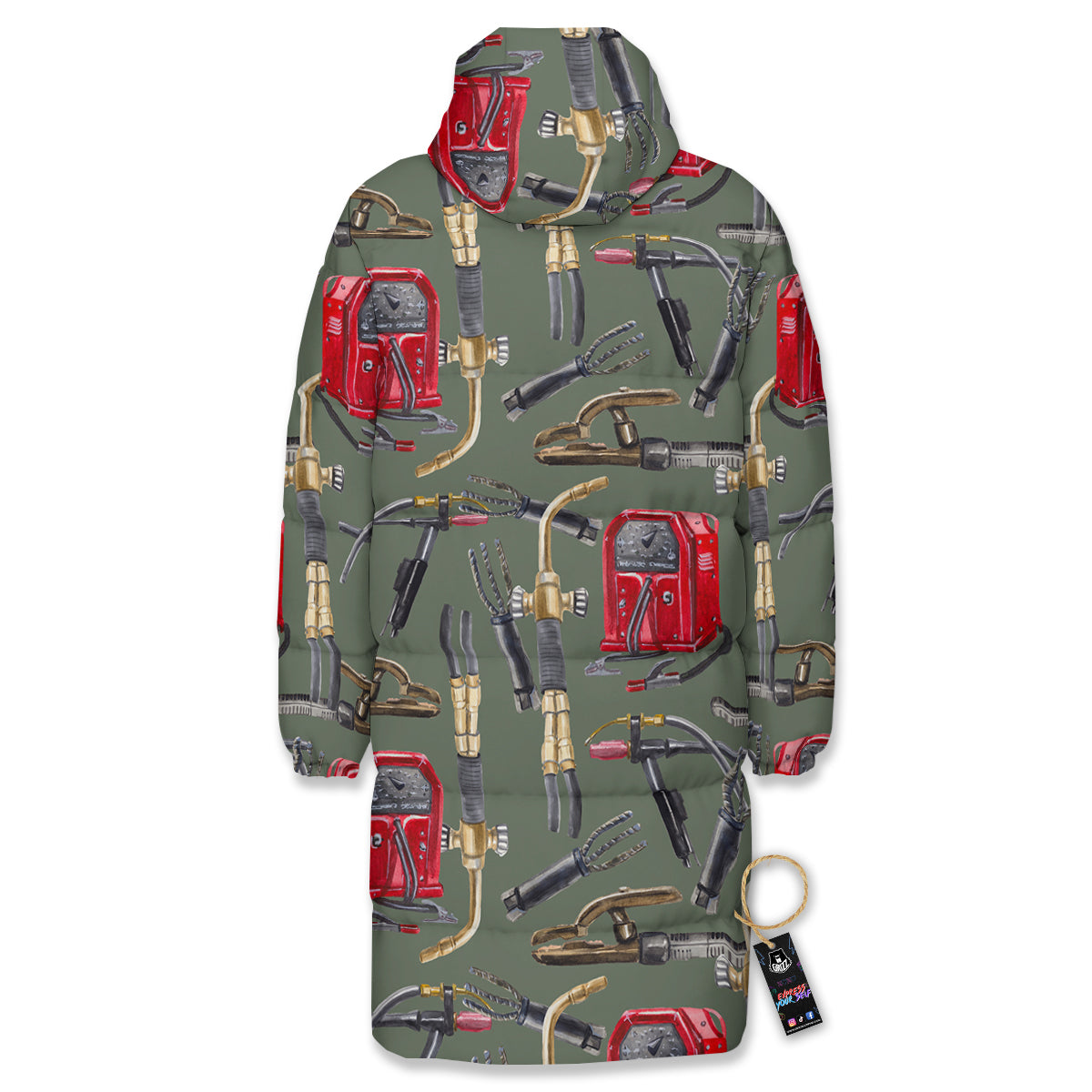 Machine Welding Print Pattern Long Down Jacket-grizzshop