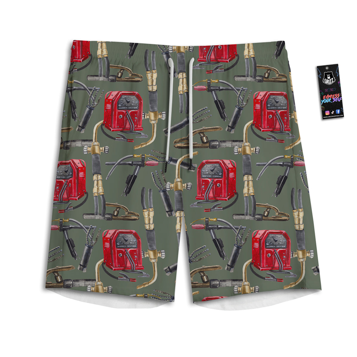 Machine Welding Print Pattern Men's Athletic Shorts-grizzshop