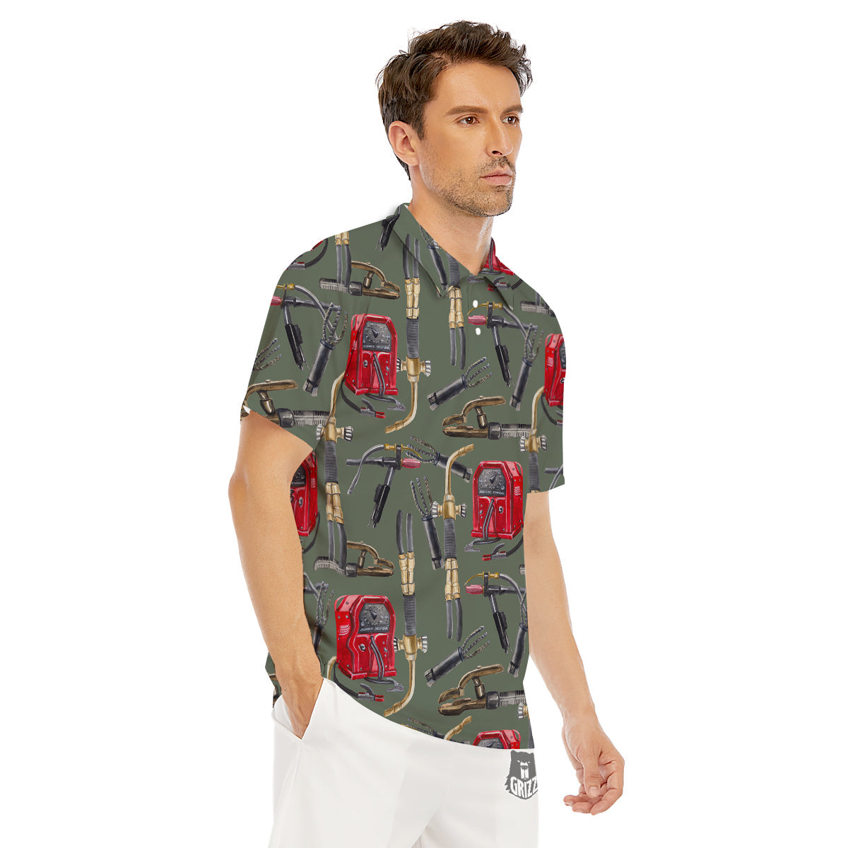 Machine Welding Print Pattern Men's Golf Shirts-grizzshop