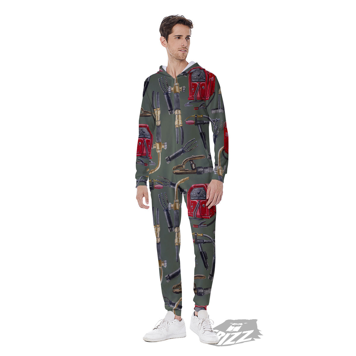Machine Welding Print Pattern Men's Jumpsuit-grizzshop