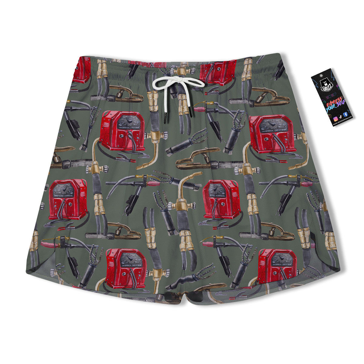 Machine Welding Print Pattern Men's Running Shorts-grizzshop