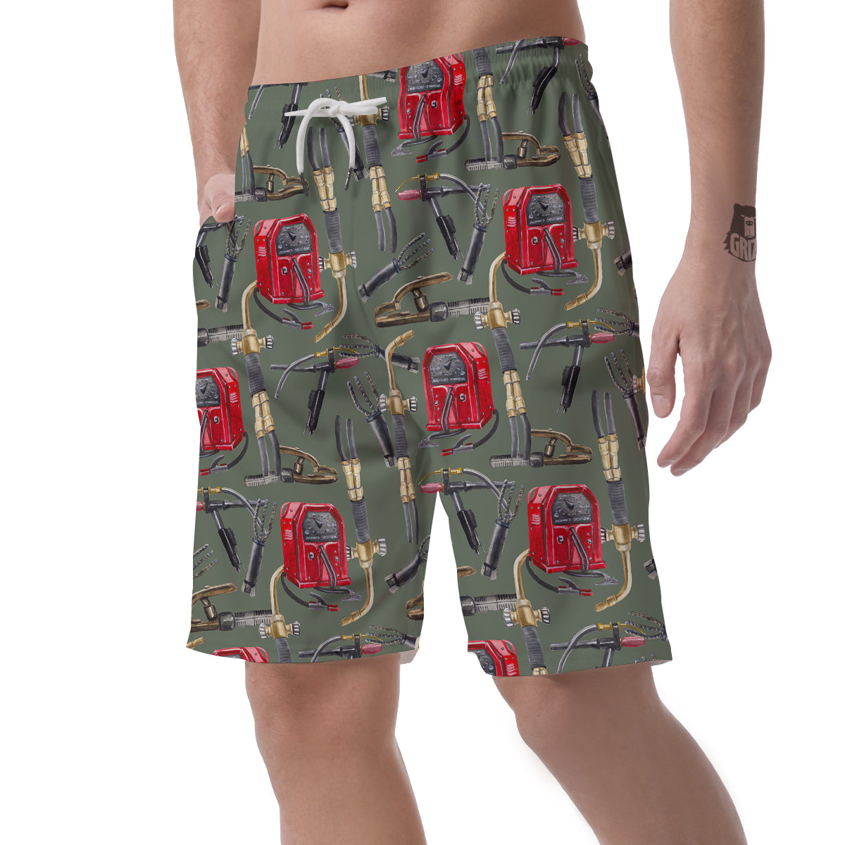 Machine Welding Print Pattern Men's Shorts-grizzshop