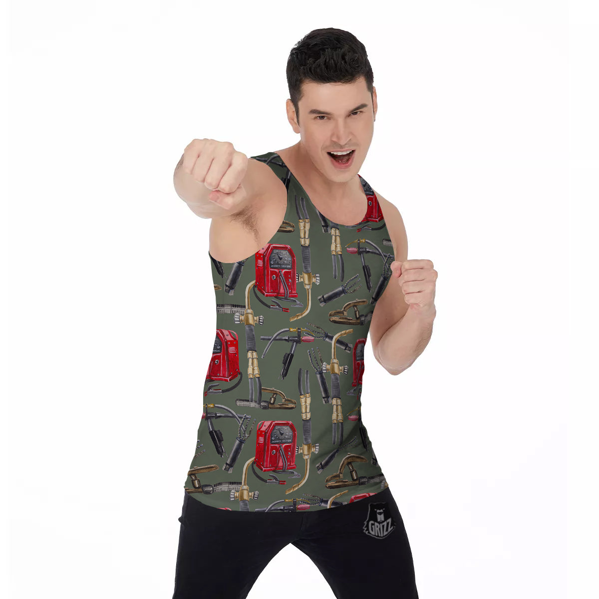 Machine Welding Print Pattern Men's Tank Top-grizzshop