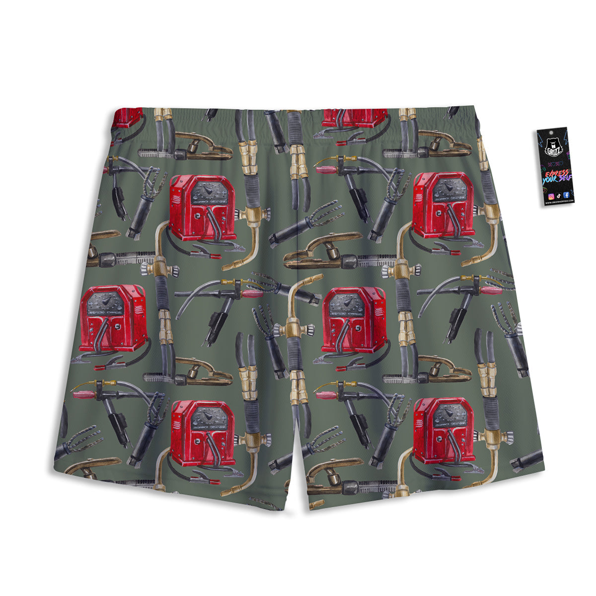 Machine Welding Print Pattern Mesh Shorts-grizzshop