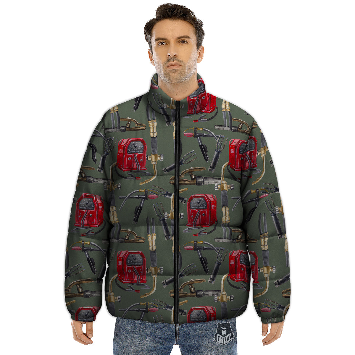 Machine Welding Print Pattern Puffer Jacket-grizzshop
