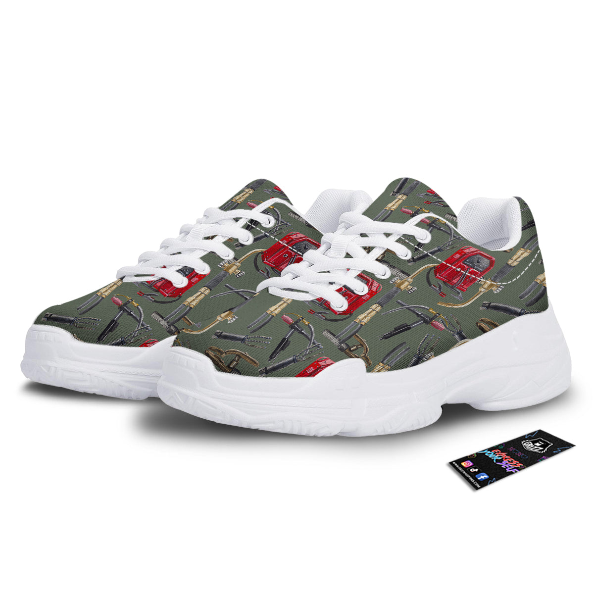 Machine Welding Print Pattern White Chunky Shoes-grizzshop