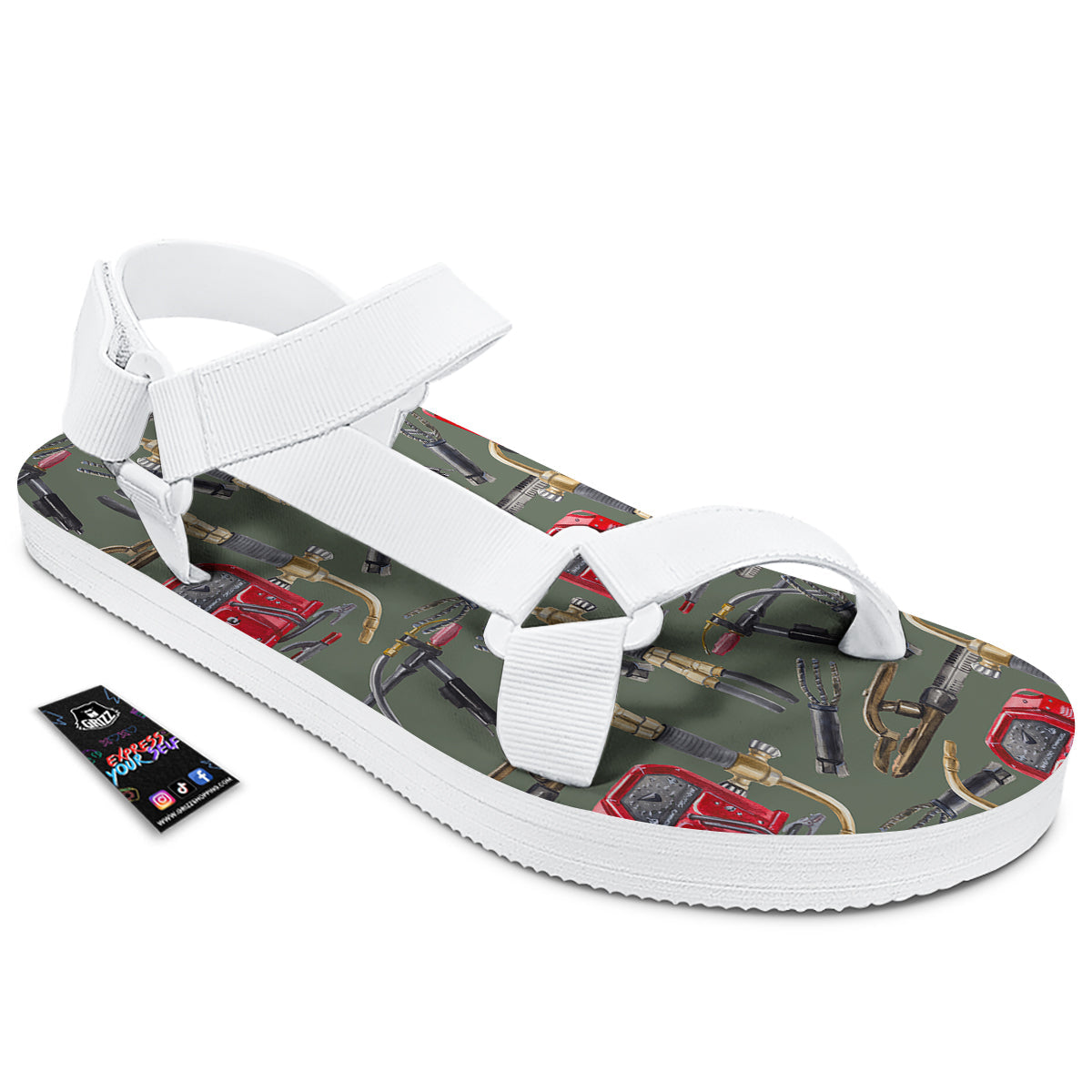 Machine Welding Print Pattern White Open Toe Sandals-grizzshop