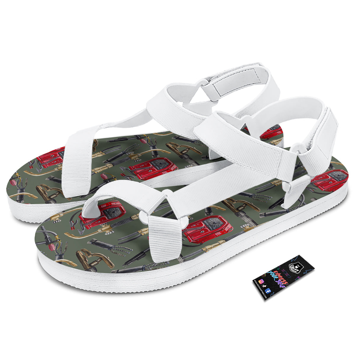 Machine Welding Print Pattern White Open Toe Sandals-grizzshop