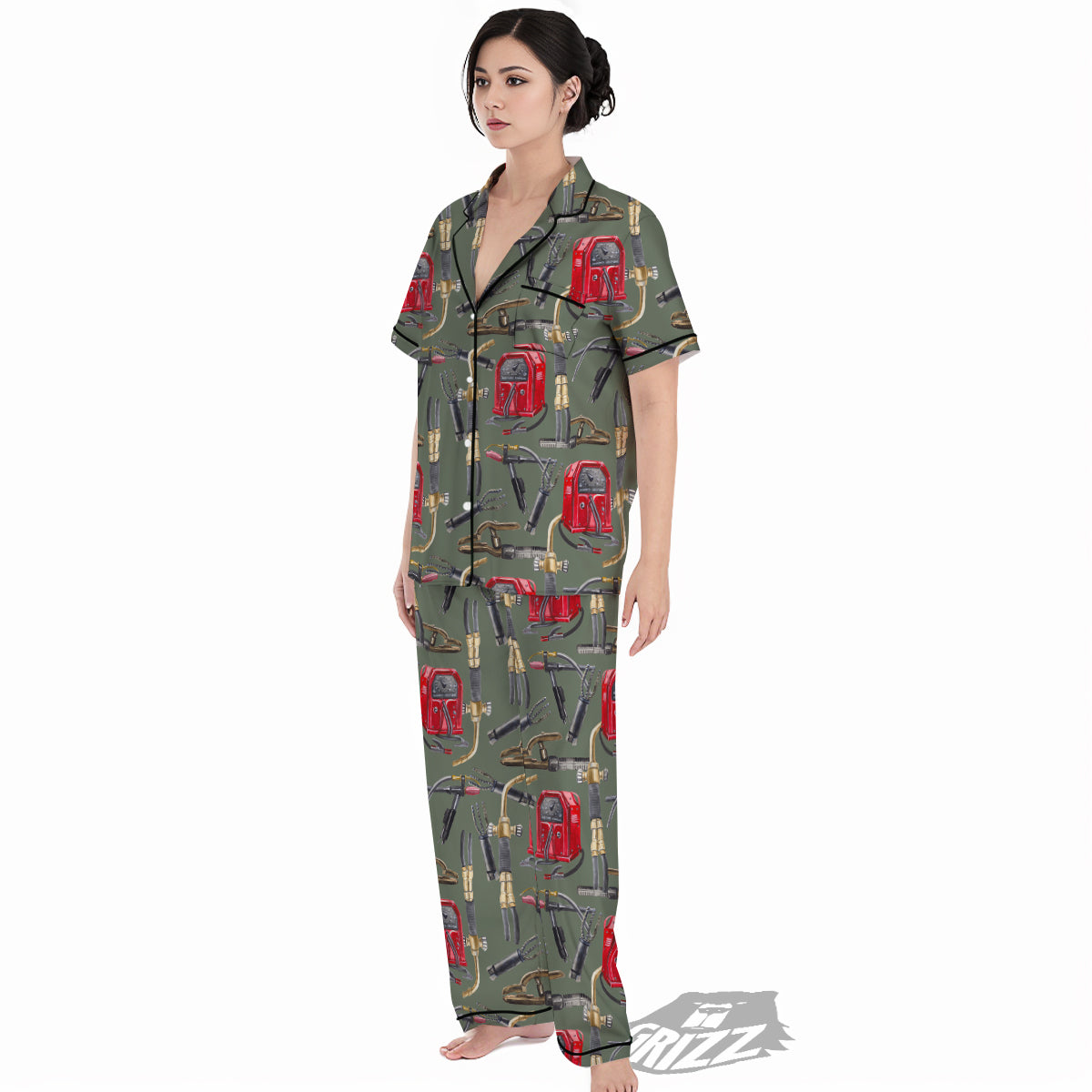 Machine Welding Print Pattern Women's Pajamas Set-grizzshop