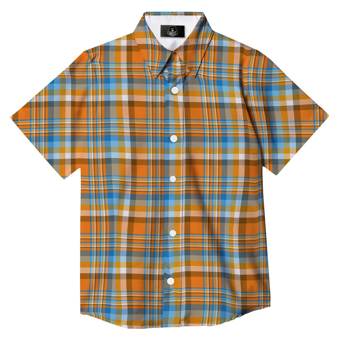 Madras Blue And Orange Print Pattern Button Up Shirt-grizzshop