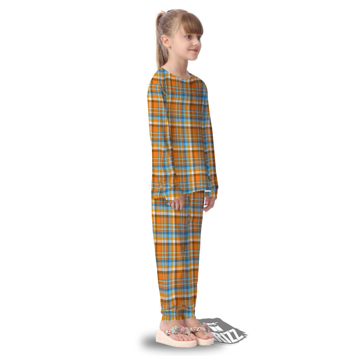 Madras Blue And Orange Print Pattern Kid's Pajamas-grizzshop