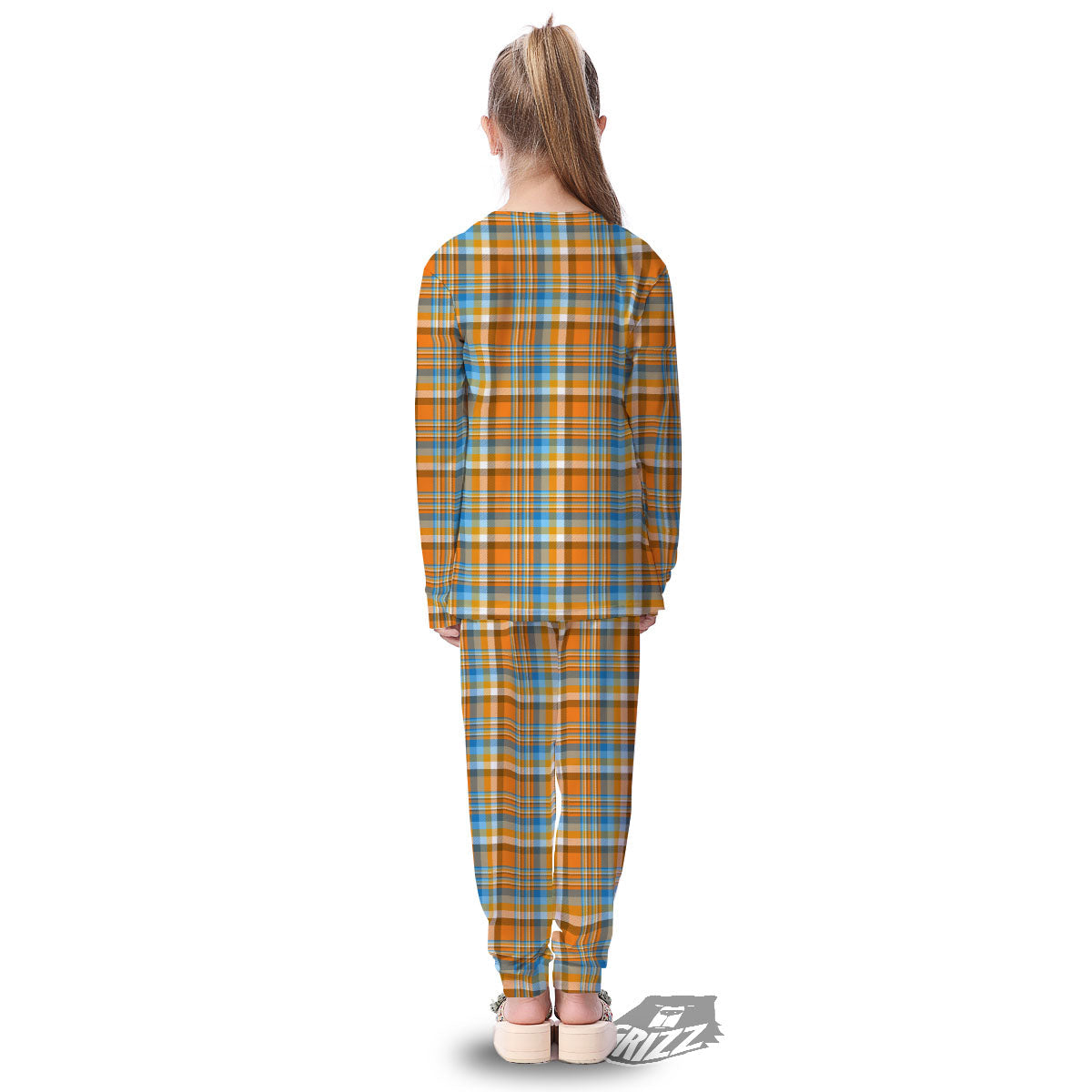 Madras Blue And Orange Print Pattern Kid's Pajamas-grizzshop