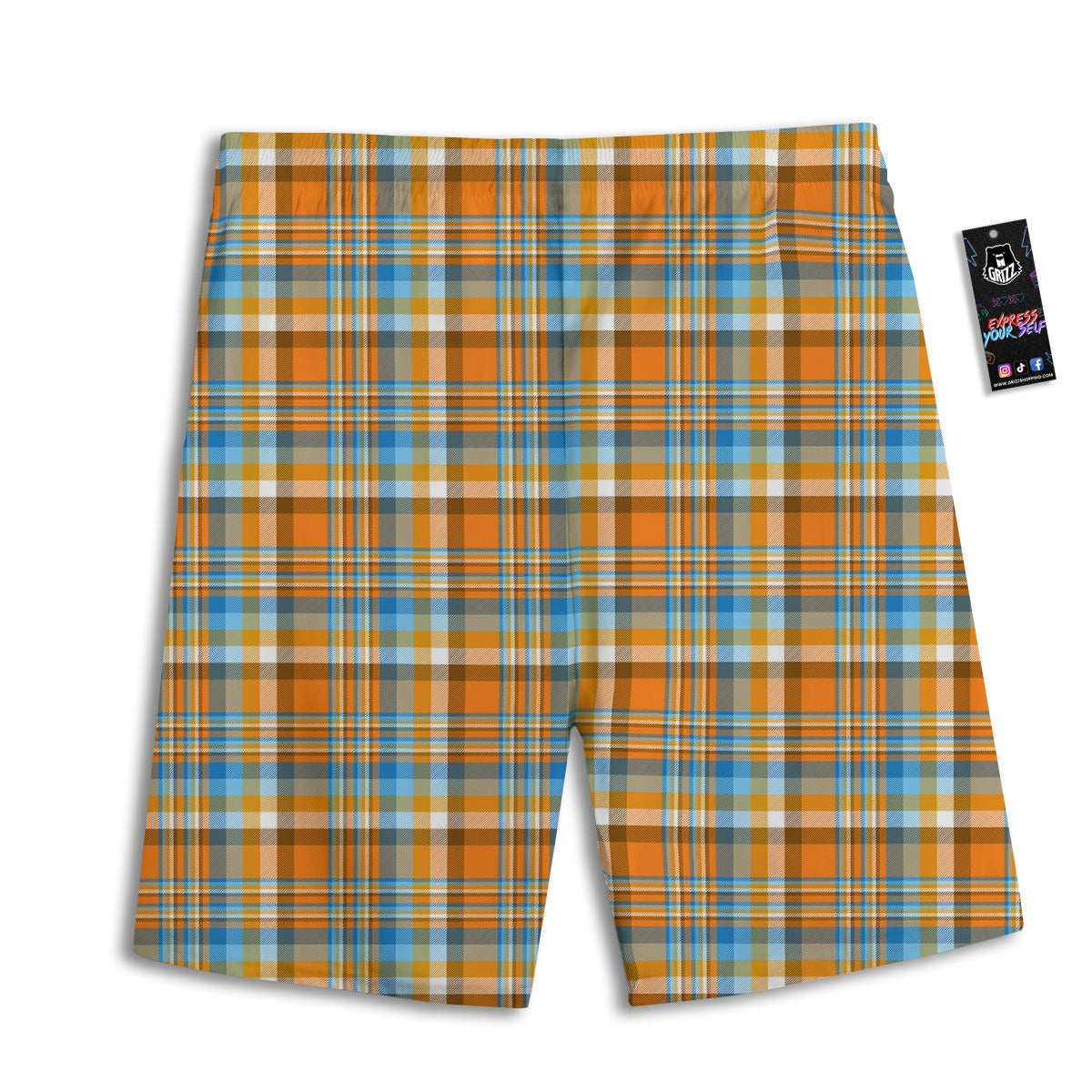 Madras Blue And Orange Print Pattern Men's Athletic Shorts