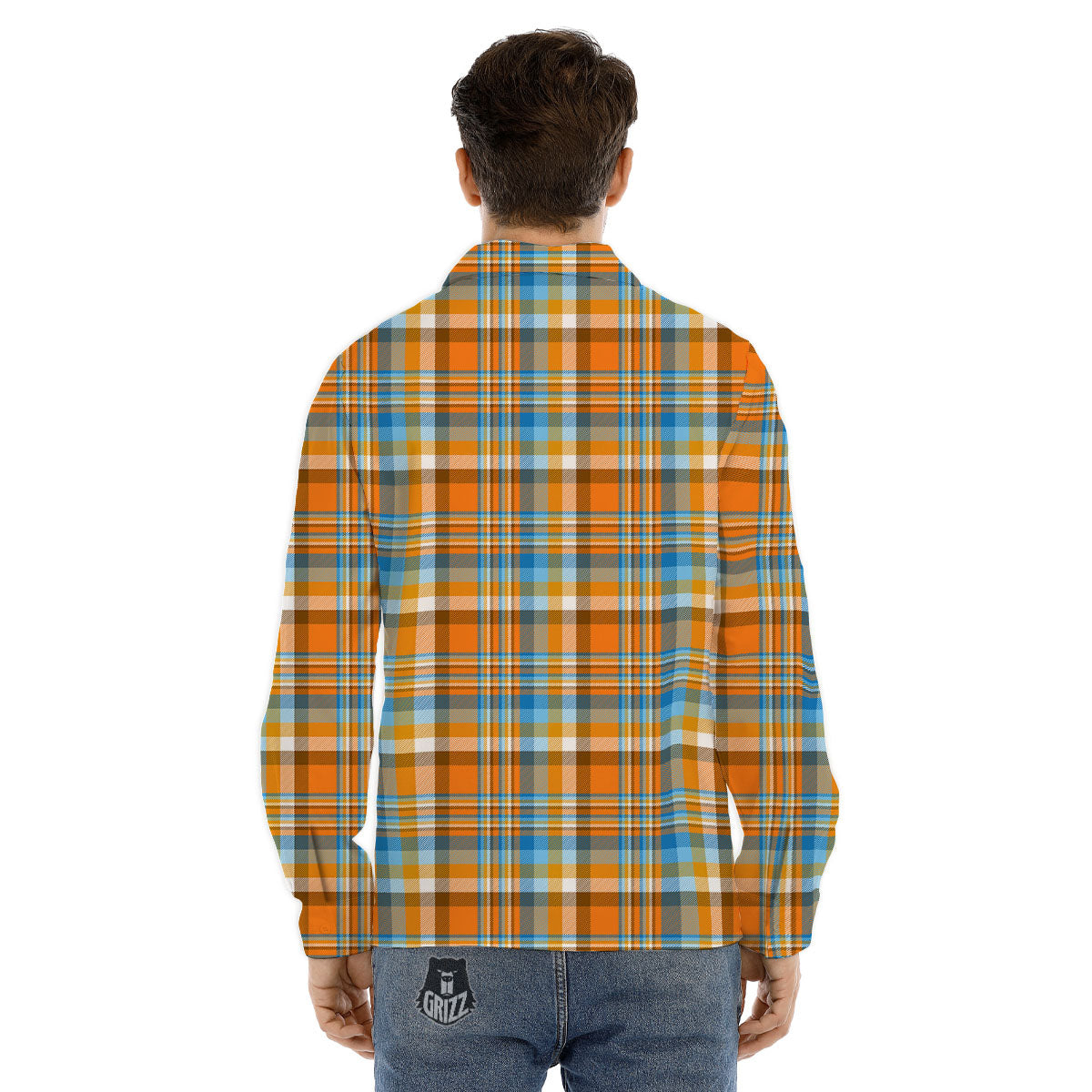 Madras Blue And Orange Print Pattern Men's Dress Shirts-grizzshop